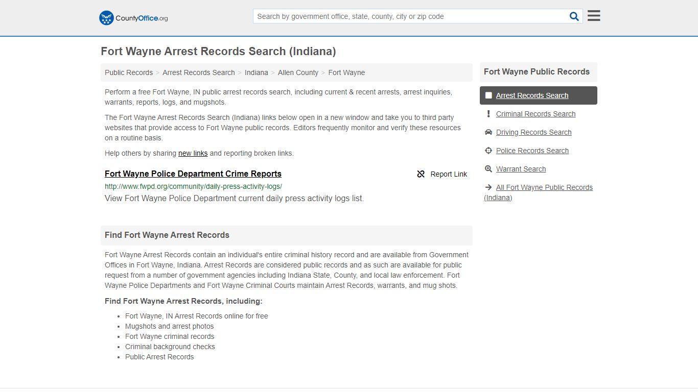 Arrest Records Search - Fort Wayne, IN (Arrests & Mugshots)